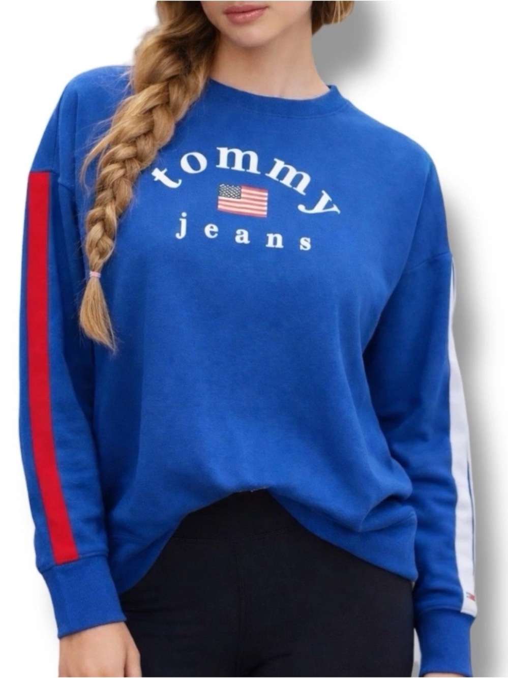 Tommy Jeans Sweatshirt WMNS S Blue Center Logo Flag Colorblock Athletic
Pullover